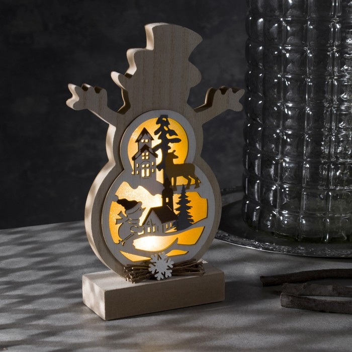 Светодиодная фигура «Снеговичок» 12 × 23 × 5 см, дерево, батарейки АААх2 (не в комплекте), свечение тёплое белое Светодиодная фигура «Снеговичок» 12 × 23 × 5 см, дерево, батарейки АААх2 (не в комплекте), свечение тёплое белое