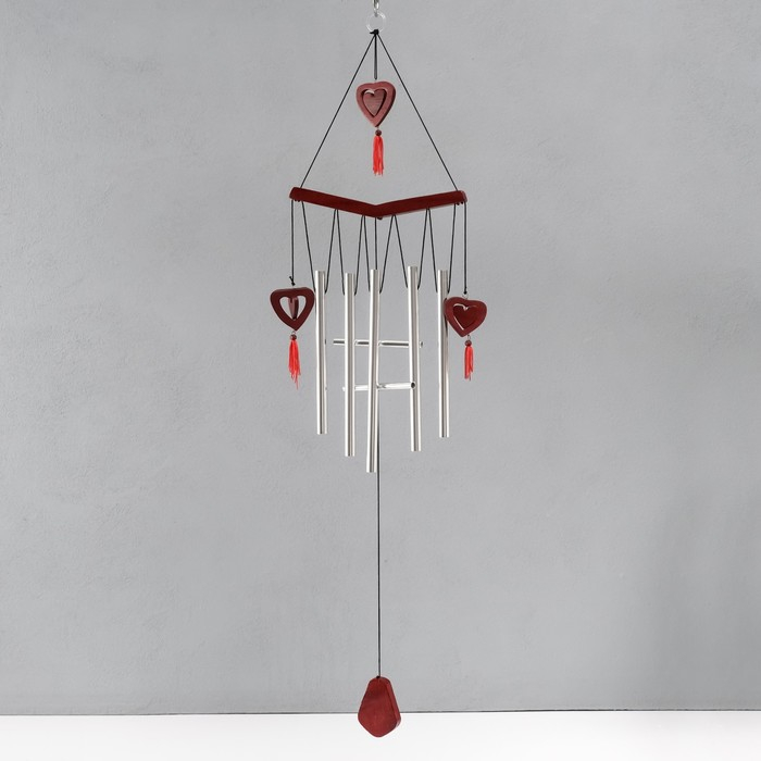Музыка ветра металл, дерево "Двойное сердце" 7 трубок 72х19 см