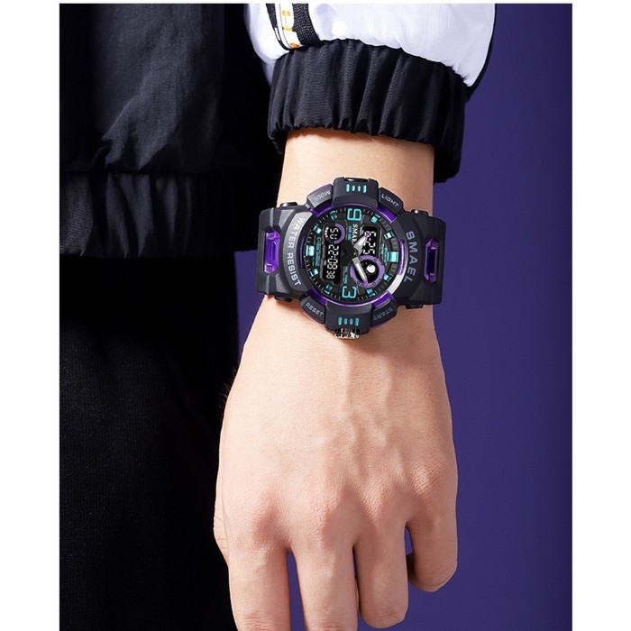 Часы наручные электронные, с будильником, d-5.3 см, ремешок l-27 см, 5 ATM, светящиеся