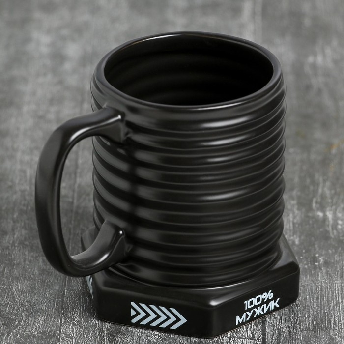 Кружка-болт керамическая «100% мужик», 400 мл, цвет чёрный Кружка-болт керамическая «100% мужик», 400 мл, цвет чёрный