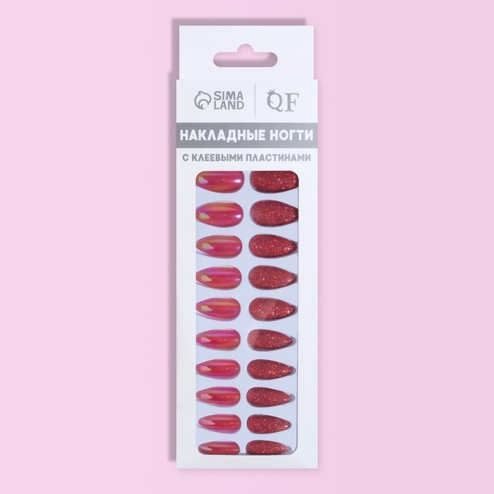 Накладные ногти, 24 шт, с клеевыми пластинами, форма миндаль, блёстки/голография, цвет красный