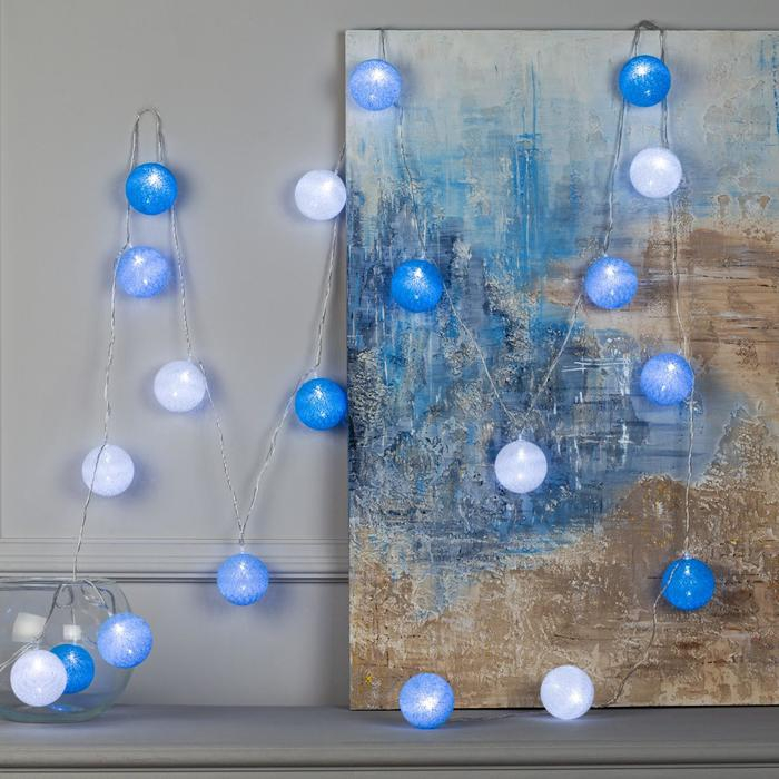 Гирлянда &laquo;Нить&raquo; 5 м с насадками &laquo;Клубки морские&raquo;, IP20, прозрачная нить, 20 LED, свечение белое, 220 В