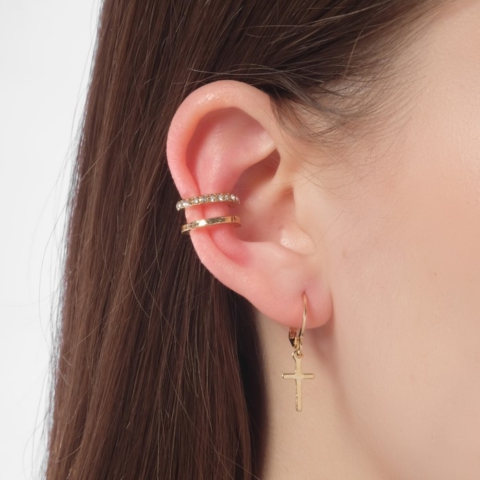 Набор серьги и кафф &laquo;Крестики&raquo; кольца, цвет белый в золоте