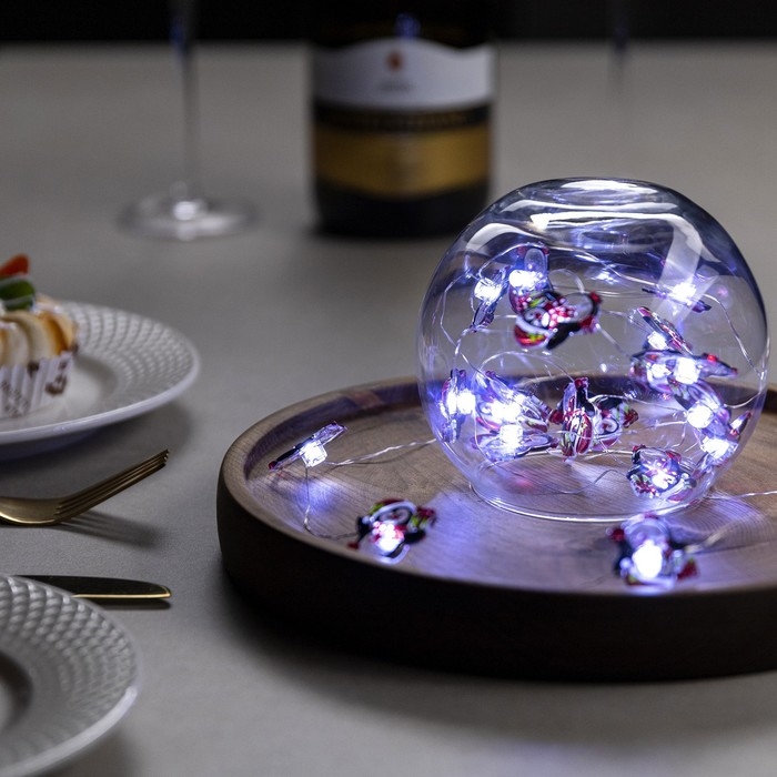 Гирлянда &laquo;Нить&raquo; 2 м роса с насадками &laquo;Пингвин&raquo;, IP20, серебристая нить, 20 LED, 2 режима, батарейки ААх2 (нет в комплекте), свечение белое