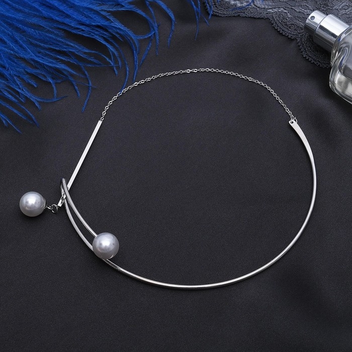 Колье Колье "Ноэль" бусины с цепочкой, шар №12, цвет белый в серебре, L=30 см