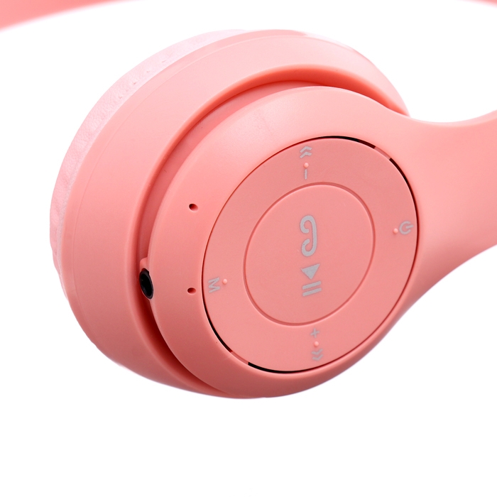 Наушники беспроводные &laquo;Зайчик&raquo;, звуковые и световые эффекты, складные, цвет розовый