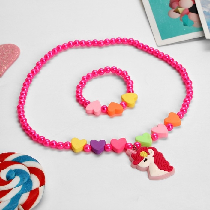 Набор детский &laquo;Выбражулька&raquo; 2 предмета: кулон, браслет, единорог, цветной