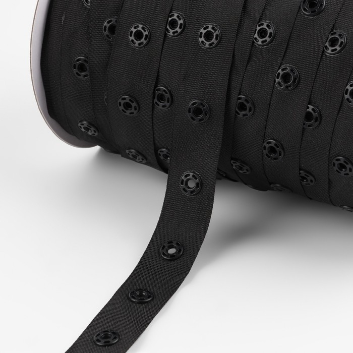 Тесьма с кнопками, 25-25 мм, 17 мм &times; 45 &plusmn; 1 м, цвет чёрный