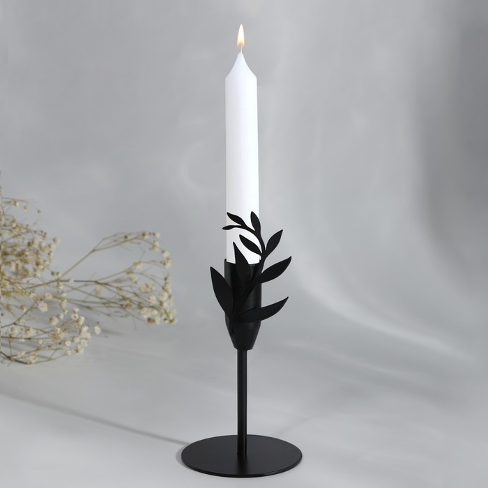 Подсвечник &laquo;Листики&raquo;, черный, 7,4 х 15,3 см