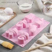 Форма для выпечки Доляна &laquo;Праздник.Для новорожденных&raquo;, силикон, 28,5&times;16,5 см, 6 ячеек (8х5,7 см), цвет МИКС