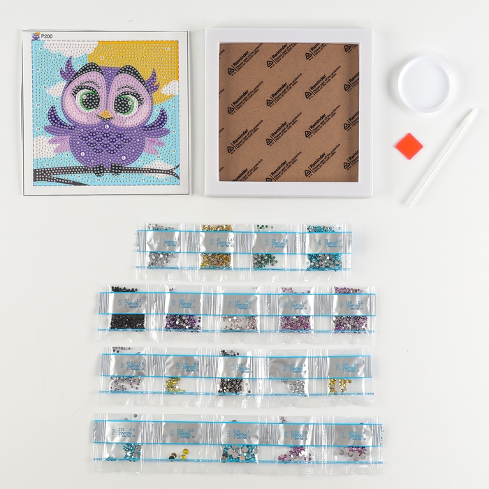 Алмазная мозаика для детей на раме с полным заполнением разнымии стразами &laquo;Совушка&raquo;, 15 х 15 см