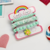 Комплект детский «Выбражулька» 3 предмета: резинка, 2 браслета, цветок, цвет мятный матовый Комплект детский «Выбражулька» 3 предмета: резинка, 2 браслета, цветок, цвет мятный матовый