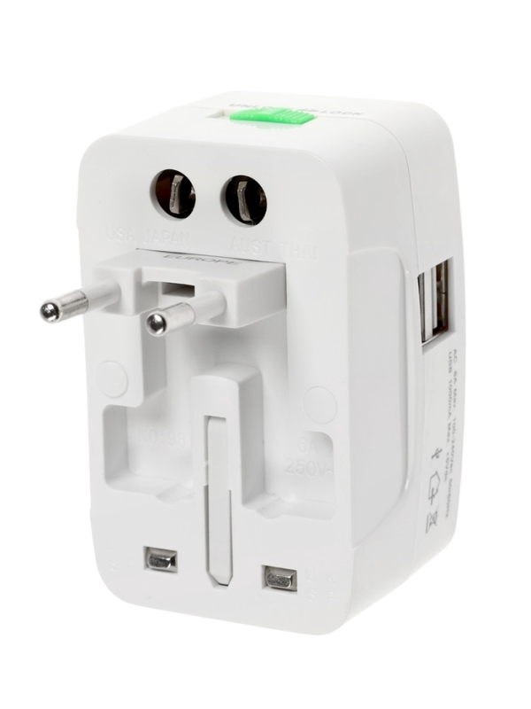 Адаптер универсальный, 3 А, 5 в 1, 1 USB-A, 220 В, белый