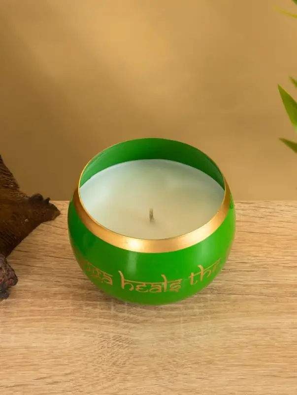 Свеча в чаше Yoga heal the soul зелёная, соевый воск 200 гр 8,5х7 см