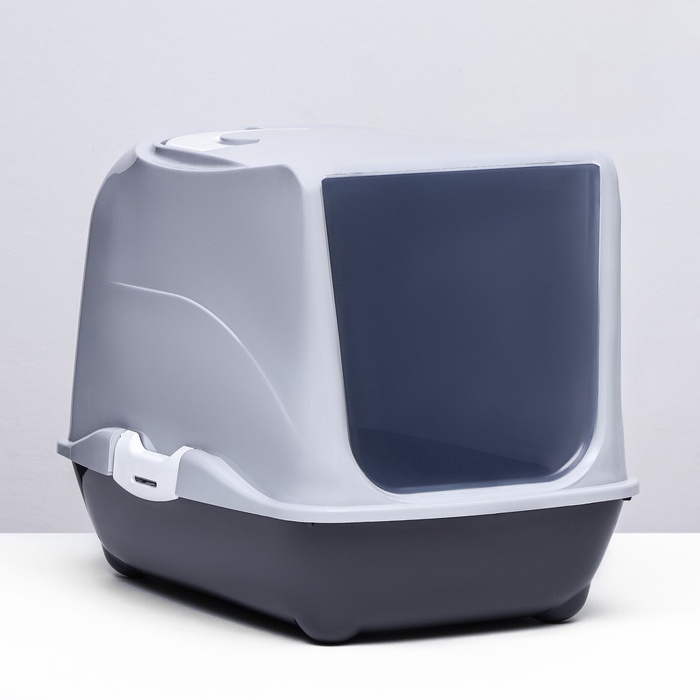 Туалет-домик для кошек закрытый с дверцей 43*32*33 см, серый