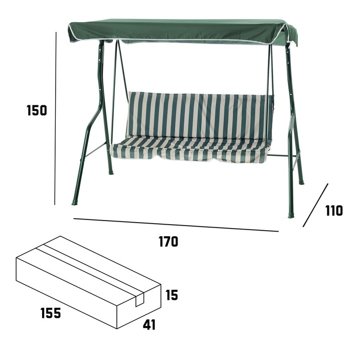 Качели садовые Качели садовые "Уют" зеленые, 170 х 150 х 110 см, максимальная нагрузка 210 кг