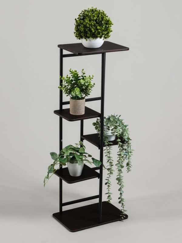 Подставка для цветов Greengo, 5 полок, 36 &times; 23 &times; 94 см, напольная, каркас металл, полки МДФ, чёрная