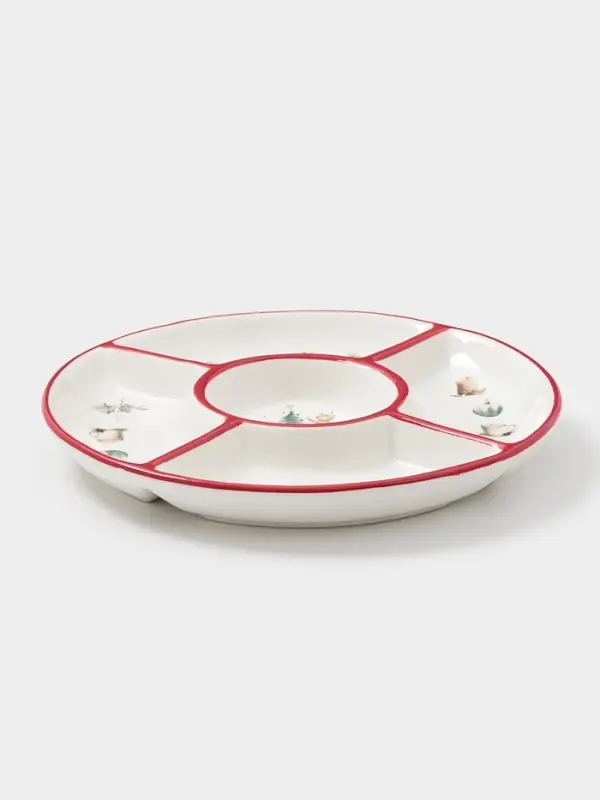 Менажница новогодняя Доляна &laquo;Волшебный праздник&raquo;, 5 секций, 25.5&times;3.1 см, доломит, белая