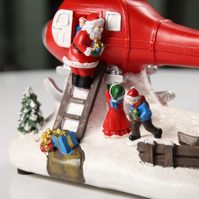 Светодиодная фигура &laquo;Вертолёт с Дедом Морозом&raquo; 31.5 &times; 18 &times; 18 см, полистоун, батарейки ААх3 (не в комплекте), USB, свечение мульти