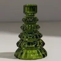 Подсвечник стекло "Ёлочка" зелёный d=2 см 8,5х8,5х13,5 см