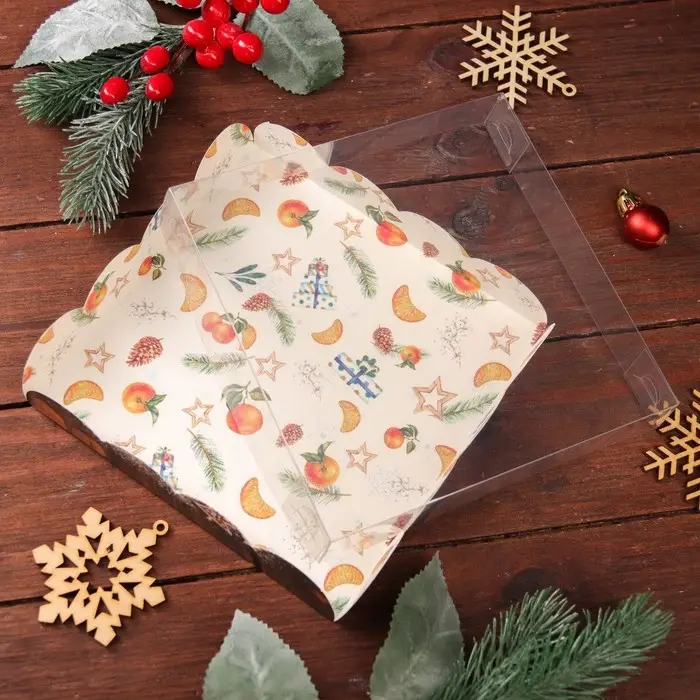 Коробка для печенья, &laquo;Мандарины&raquo;, 15&times;15&times;3 см, Новый год