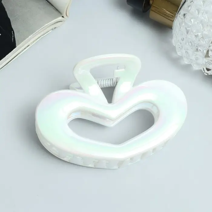 Крабик для волос &laquo;Лунара&raquo;, сердце, 8 см, белый