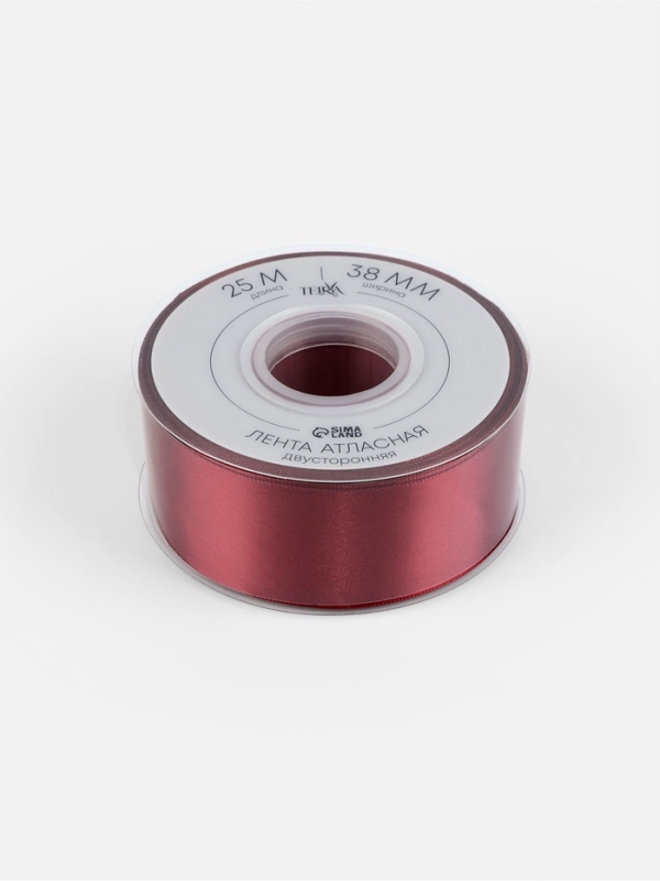 Лента атласная двухсторонняя №0789 38мм*25&plusmn;1м бордовый TR