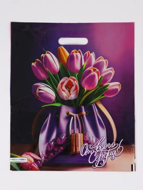 Пакет "Сумочка, полиэтиленовый с вырубной ручкой 38х45 см, 60 мкм