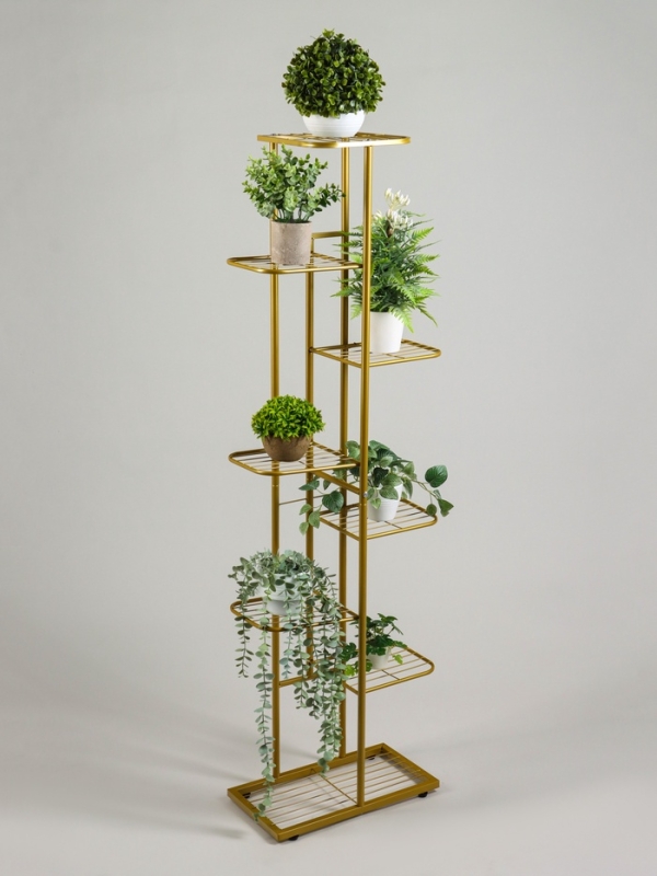 Подставка для цветов Greengo, 8 полок, 43 &times; 22 &times; 141 см, напольная, металл, цвет золотой