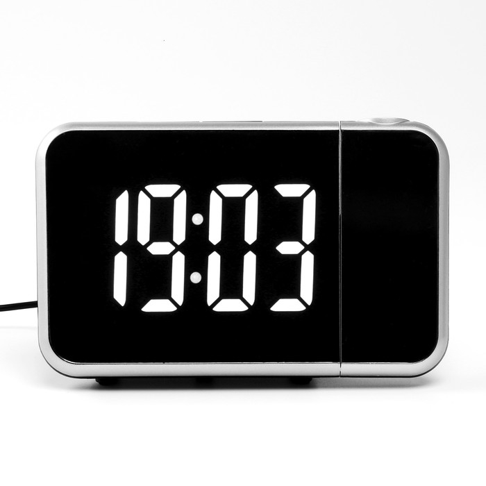 Часы электронные настольные, будильник с проекцией на потолок, календарем, USB, белая индикация 9742