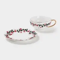 Чайная пара &laquo;Красный бутон&raquo;, 2 предмета: чашка 180 мл, блюдце d=15 см, керамика, белая