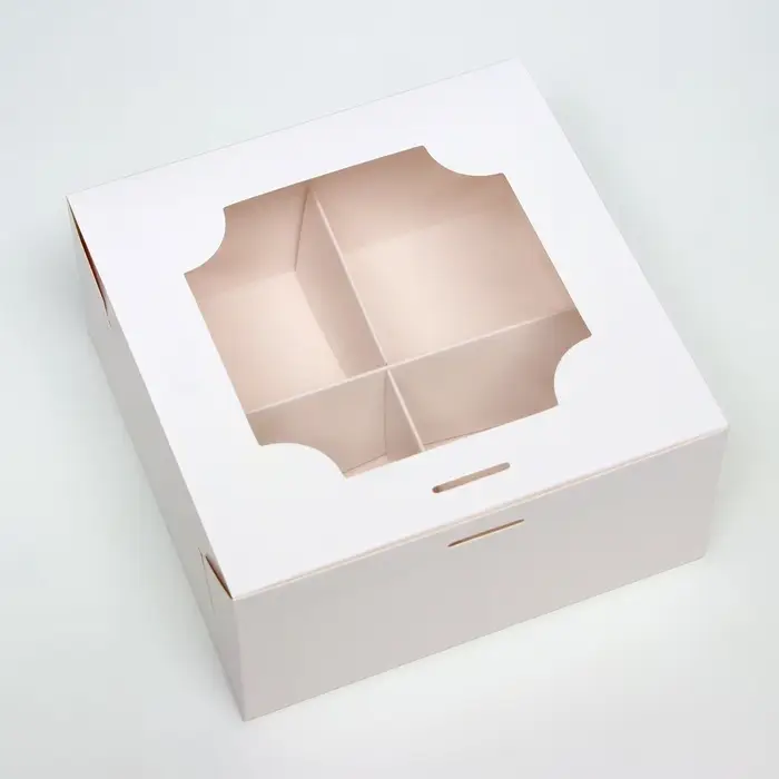 Коробка для 4 пирожных, белая, 16&times;16&times;8 см