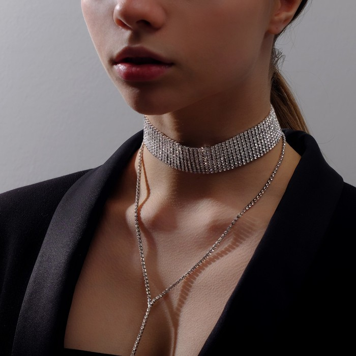 Чокер &laquo;Грация искр&raquo; узкий, цвет белый в серебре, L=31 см