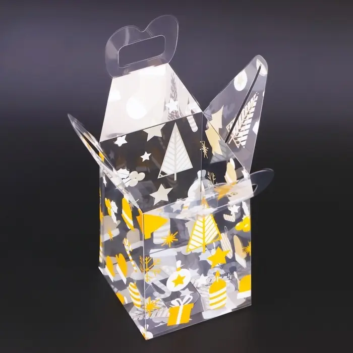 Коробка подарочная новогодняя складная ПВХ &laquo;Ёлочки&raquo; 9&times;9&times;13 см