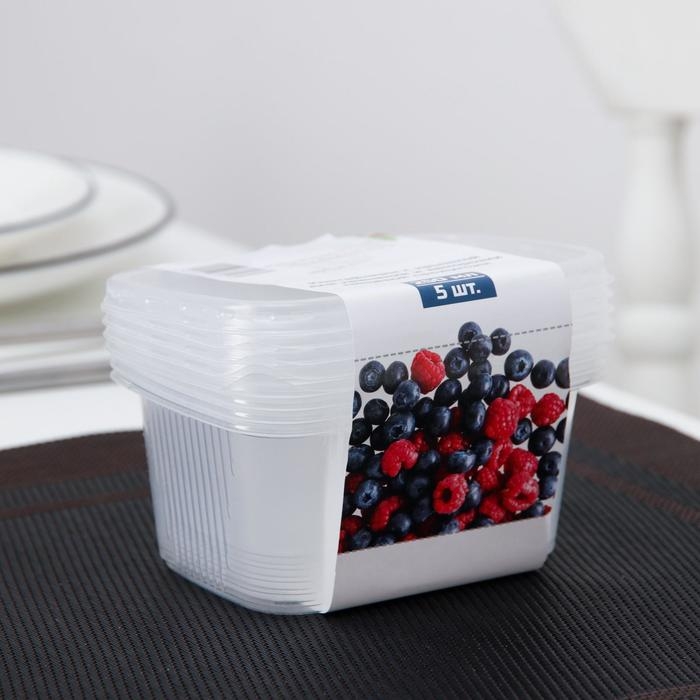 Набор пластиковых одноразовых контейнеров с крышкой, 250 мл, 10,8&times;8,2 см, 5 шт, прозрачный