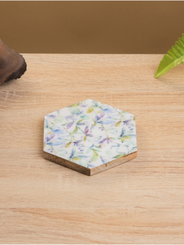 Подставка под горячее (набор 4 шт) "Оттенки сирени" дерево манго 15х13х5 см