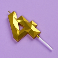 Свеча ГИГАНТ в торт на шпажке &laquo;Грань&raquo;, цифра "4", золотая, 9 см