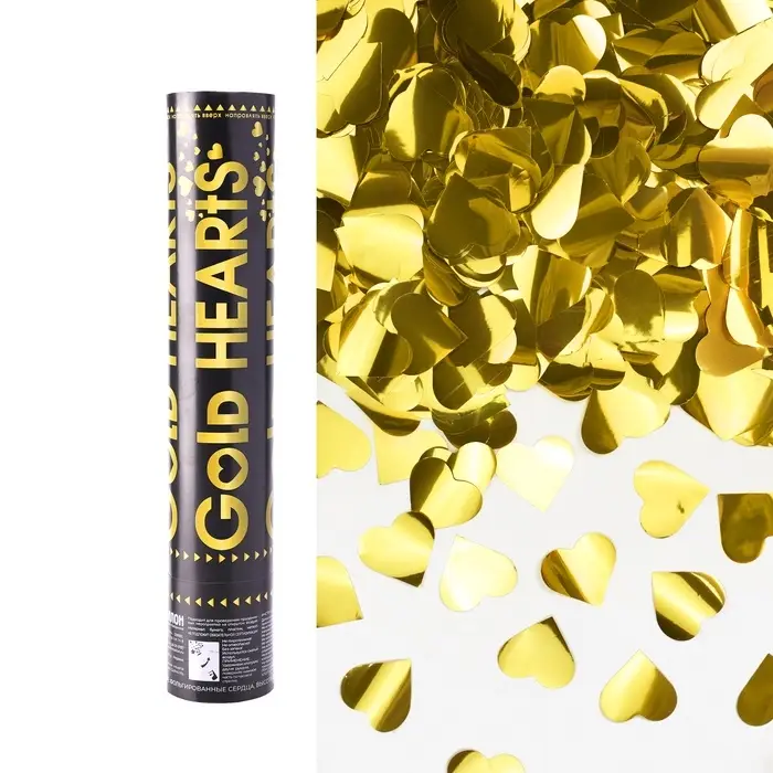 Хлопушка пневматическая "Сердца" фольга, золото, металлик, (12/30 см)