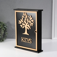 Ключница дерево "Дерево" чёрная, зеркальная 6х22,3х29,5 см