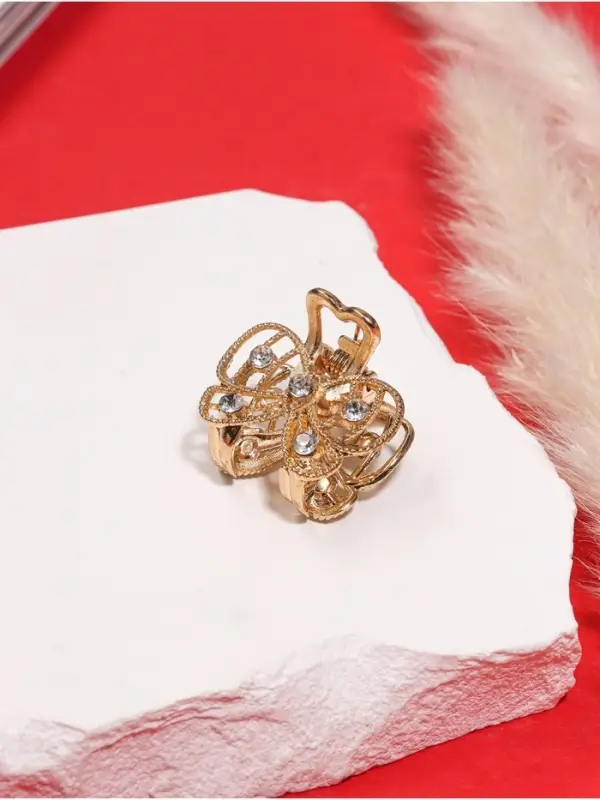 Крабик для волос &laquo;Бантик&raquo;, стразы, 2.5 см, золото