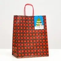 Пакет бумажный подарочный новогодний крафт &laquo;Красная клеточка&raquo; 22&times;12&times;27 см