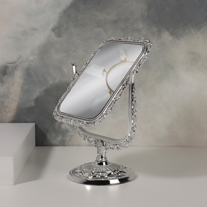 Зеркало настольное, двустороннее, с увеличением, зеркальная поверхность 10,5 × 14,5 см, цвет серебристый Зеркало настольное, двустороннее, с увеличением, зеркальная поверхность 10,5 × 14,5 см, цвет серебристый