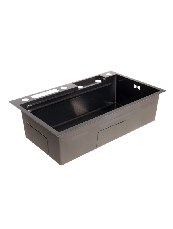 Кухонная мойка ZEIN M04, S=3.0 и 0.7 мм, смеситель, корзины, кран для питьевой воды, графит