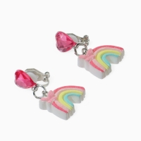 Серьги-клипсы детские "Выбражулька" радуга с бабочкойс сердцем кристалл, цветные