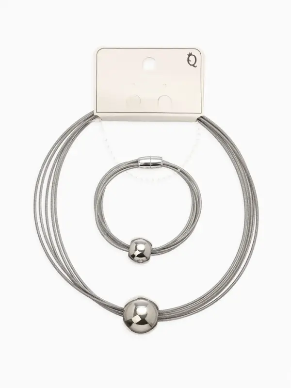 Набор 2 пред-та: колье, браслет "Бусина на нитях", цвет серебро