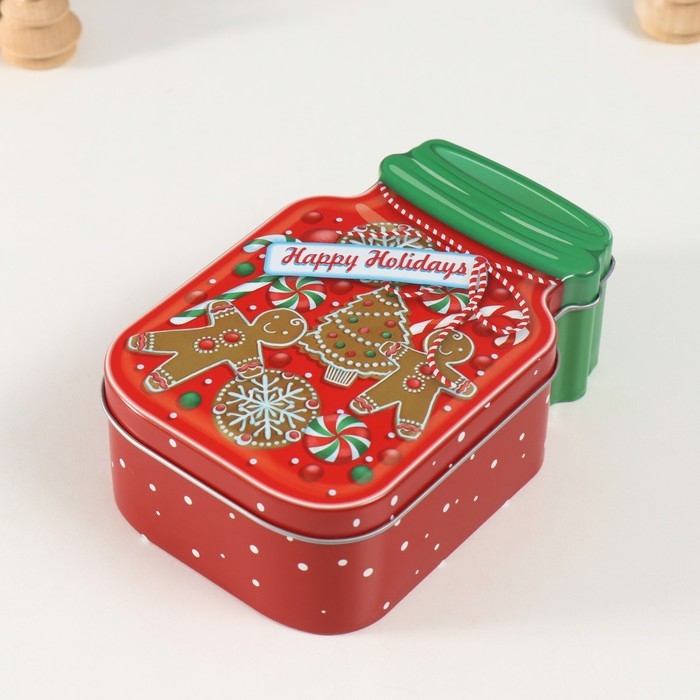 Шкатулка металл "Банка с печеньем" красная 15,5х10х5,5 см