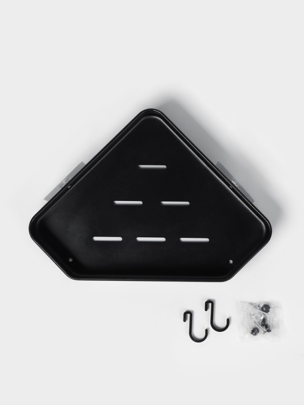 Полка для ванной угловая с крючками, цвет черный