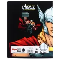 Тетрадь в клетку 24 листа, 5 видов МИКС, частичный уф-лак, обложка мелованный картон, &laquo;Мстители&raquo;