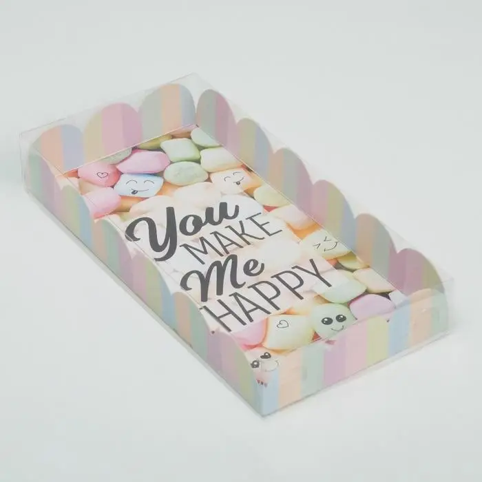 Коробка для печенья, кондитерская упаковка с пластиковой крышкой, You make me happy, 21 х 10.5 х 3 см