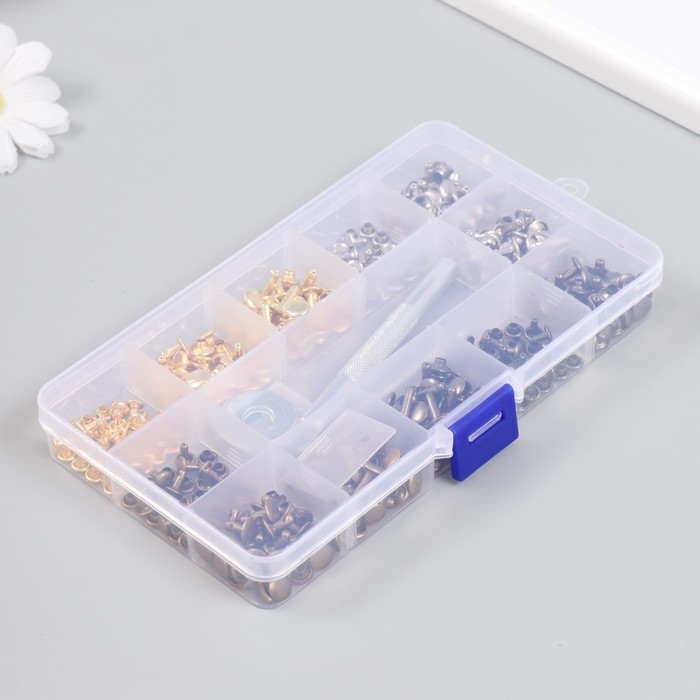 Заклёпочник с набором заклёпок 180 шт 12 видов (8х12 мм; 8х8 мм; 6х6 мм) 17,2х9,5х2,3 см